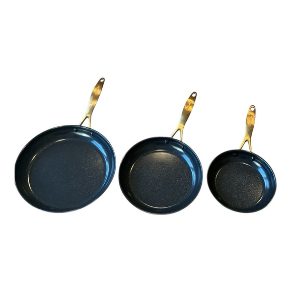 GreenPan - Hard Anodized Ceramic Fry Pan Set (8" 10" 12") - Gold Handle Skillets - Picture 1 of 6